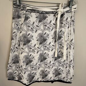 TS Dixin embroidered wrap mini skirt cream brown lined floral paisley pattern LG